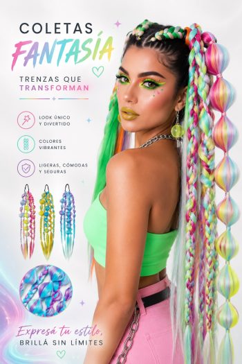 Coletas con trenzas y globos colores fantasía.